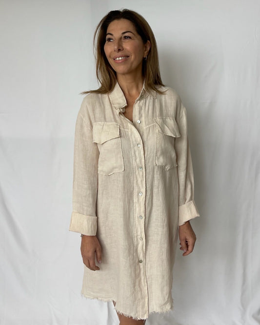 Shirt Dress Linen- Sabbia