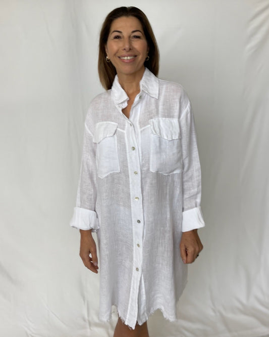 Shirt Dress Linen- White