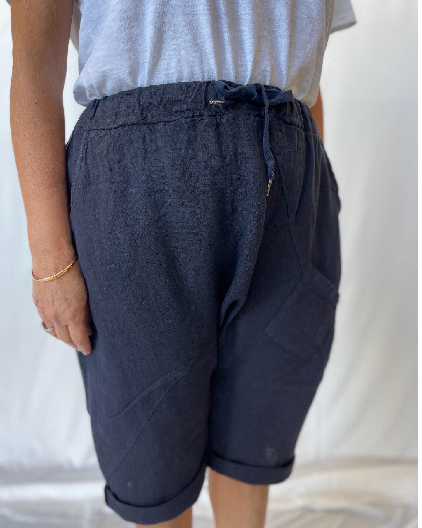 Longline Linen Shorts - Navy