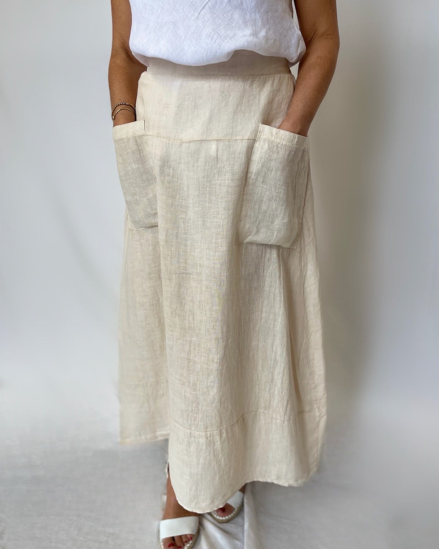 Pocket Linen Skirt- Sabbia