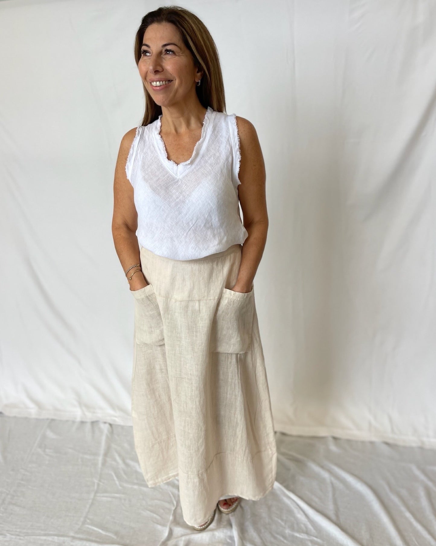 Pocket Linen Skirt- Sabbia