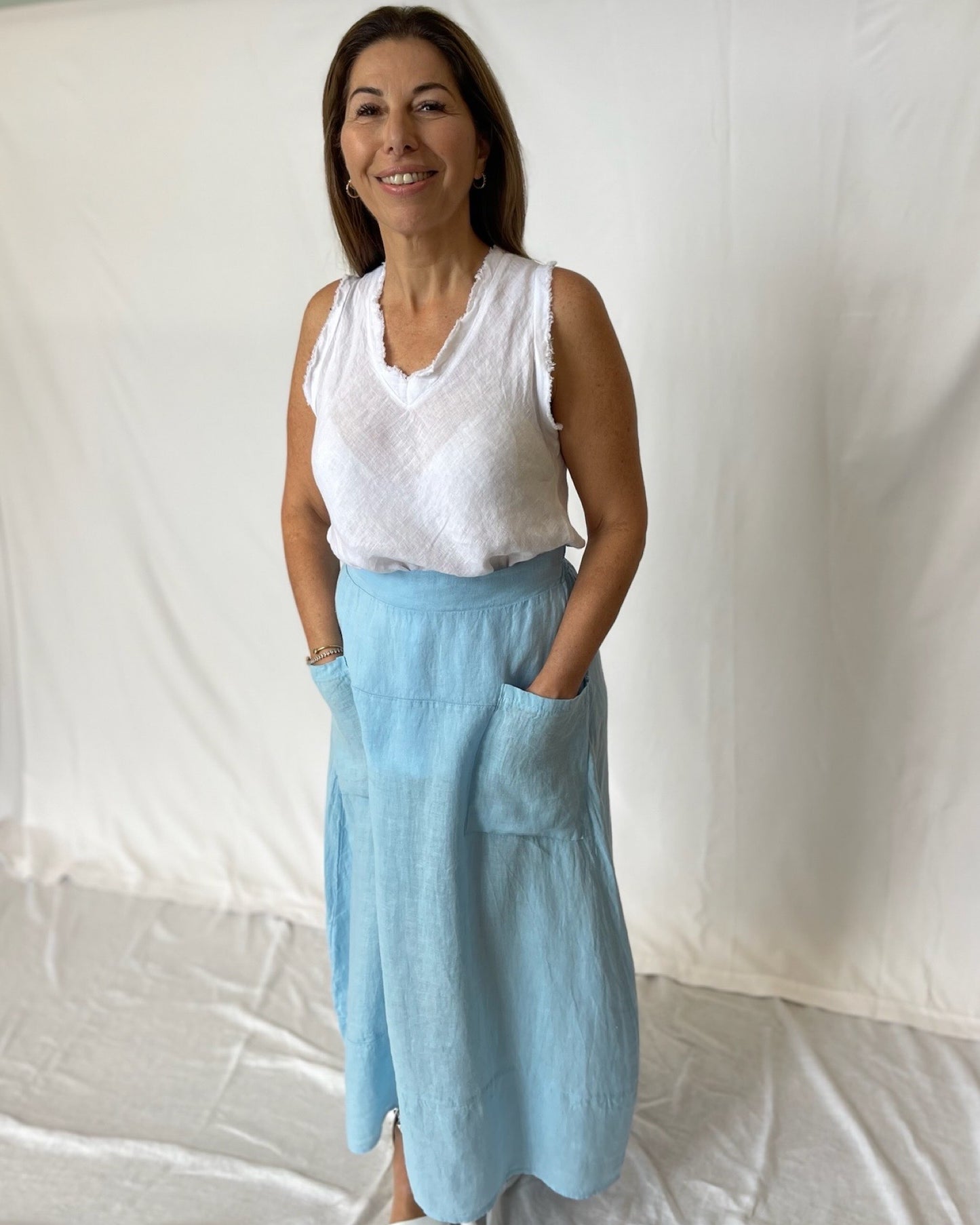 Pocket Linen Skirt- Sky