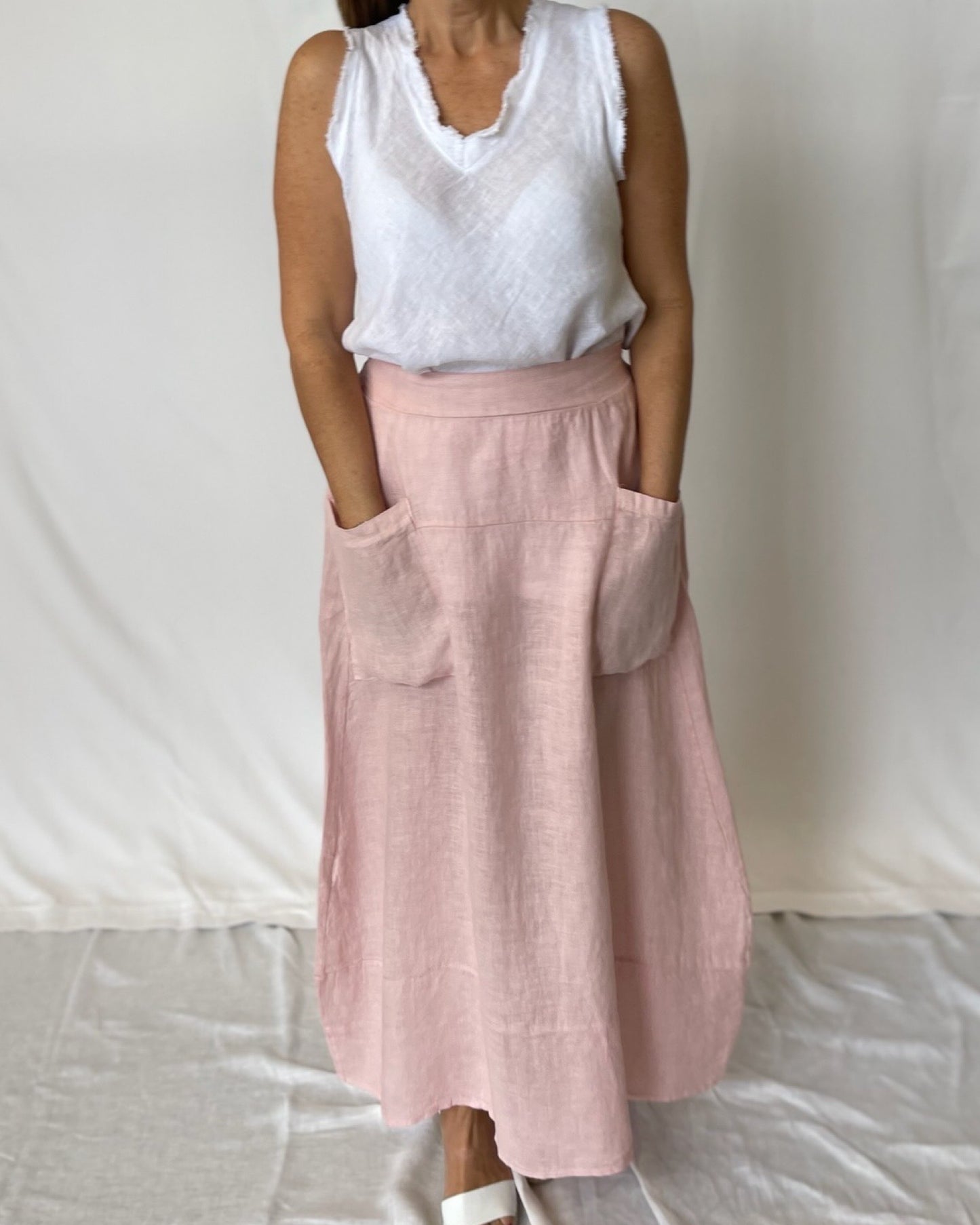 Pocket Linen Skirt- Rosa