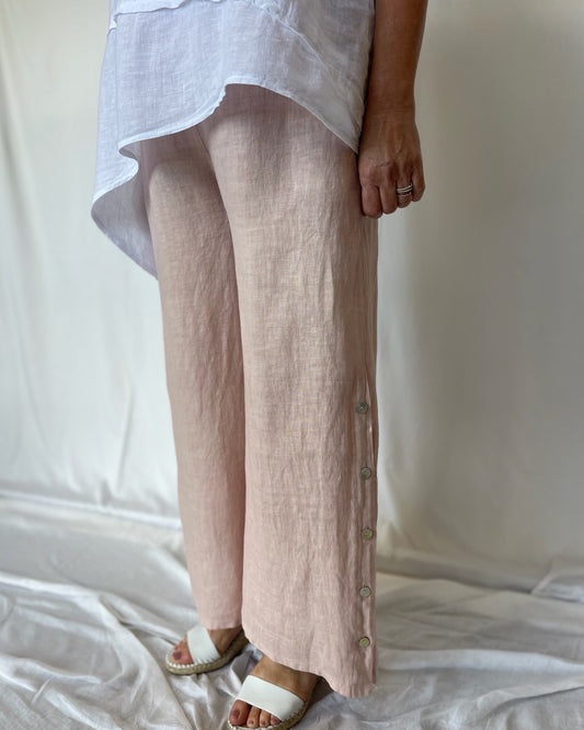 Button Down Linen Pant - Salmon Pink