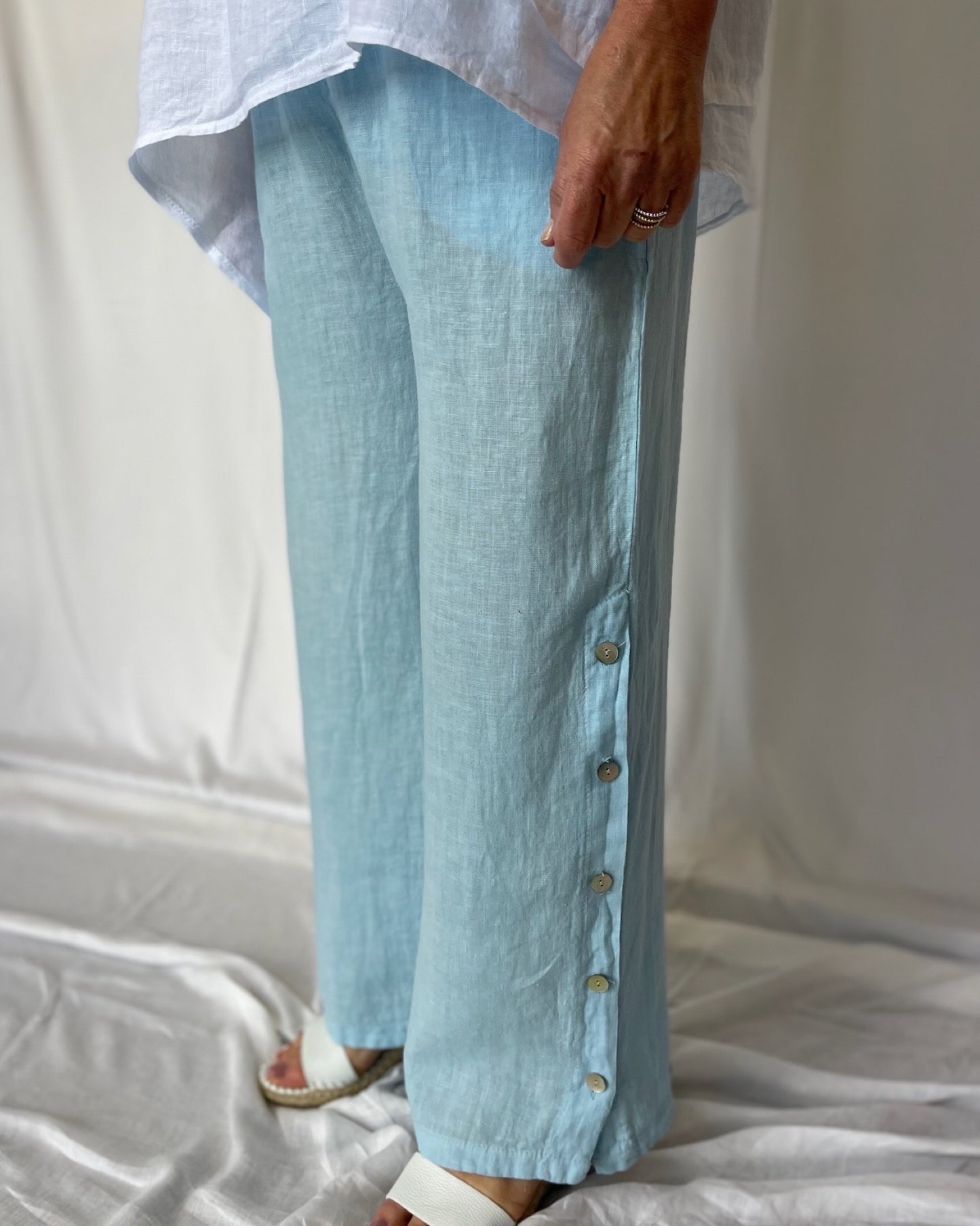 Button Down Linen Pant - Sky