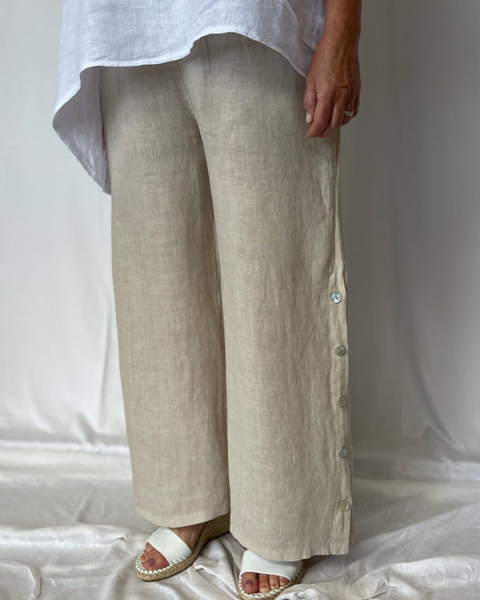 Button Down Linen Pant - Sabbia