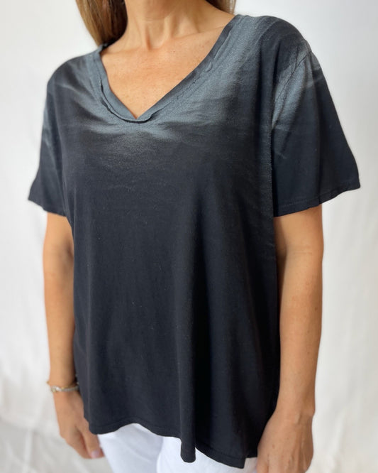 Cotton V Neck Tee - Black