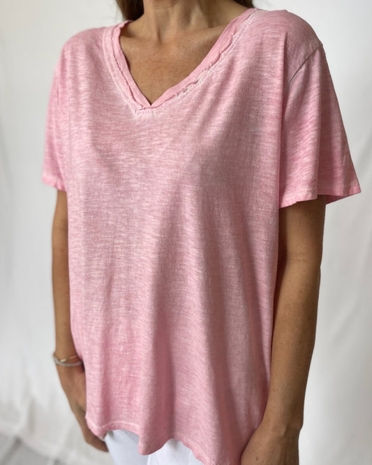 Cotton V Neck Tee - Pale Pink