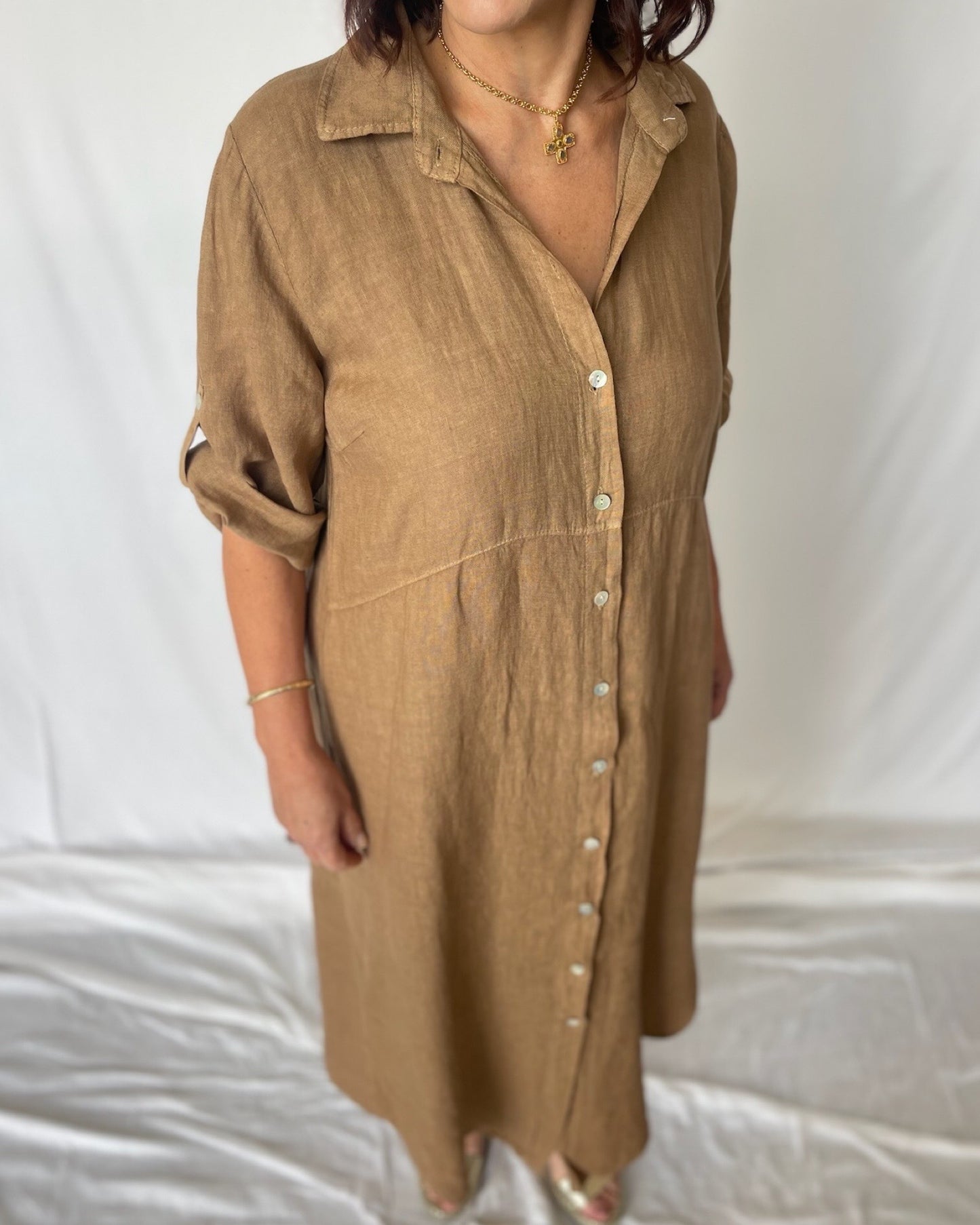 Linen Shirt Dress- Cocoa