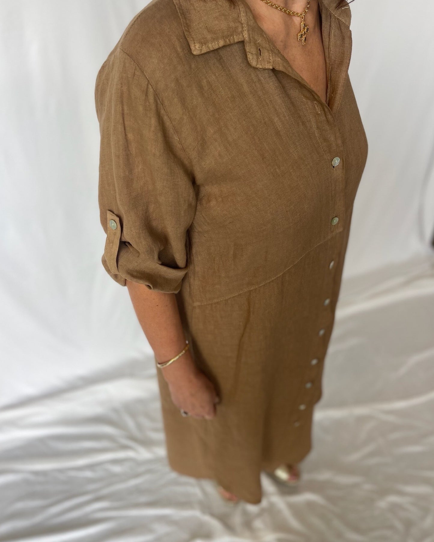 Linen Shirt Dress- Cocoa