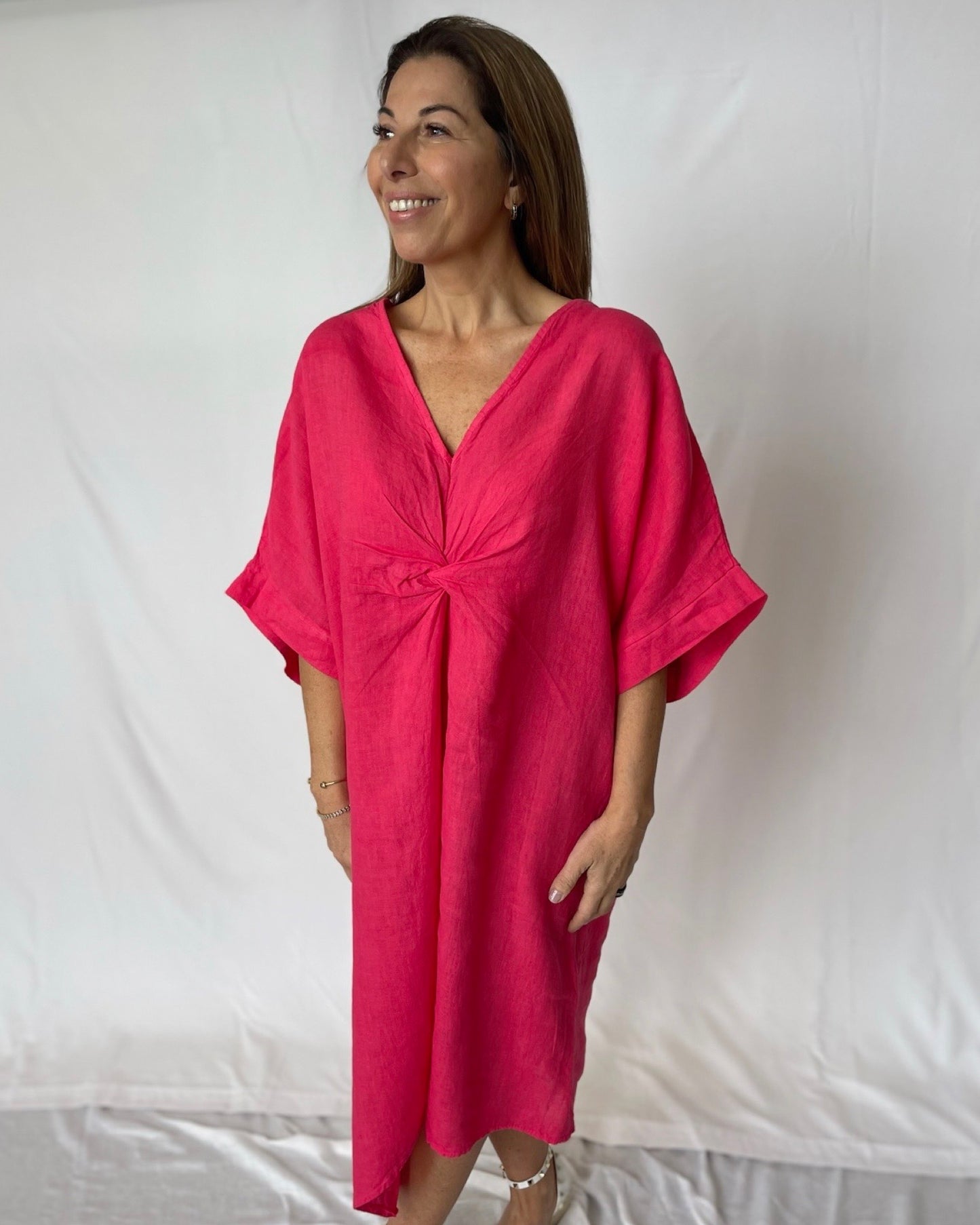 Summer Kaftan Linen - Raspberry