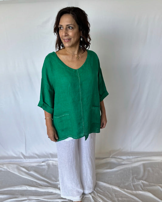 Linen Top - Emerald