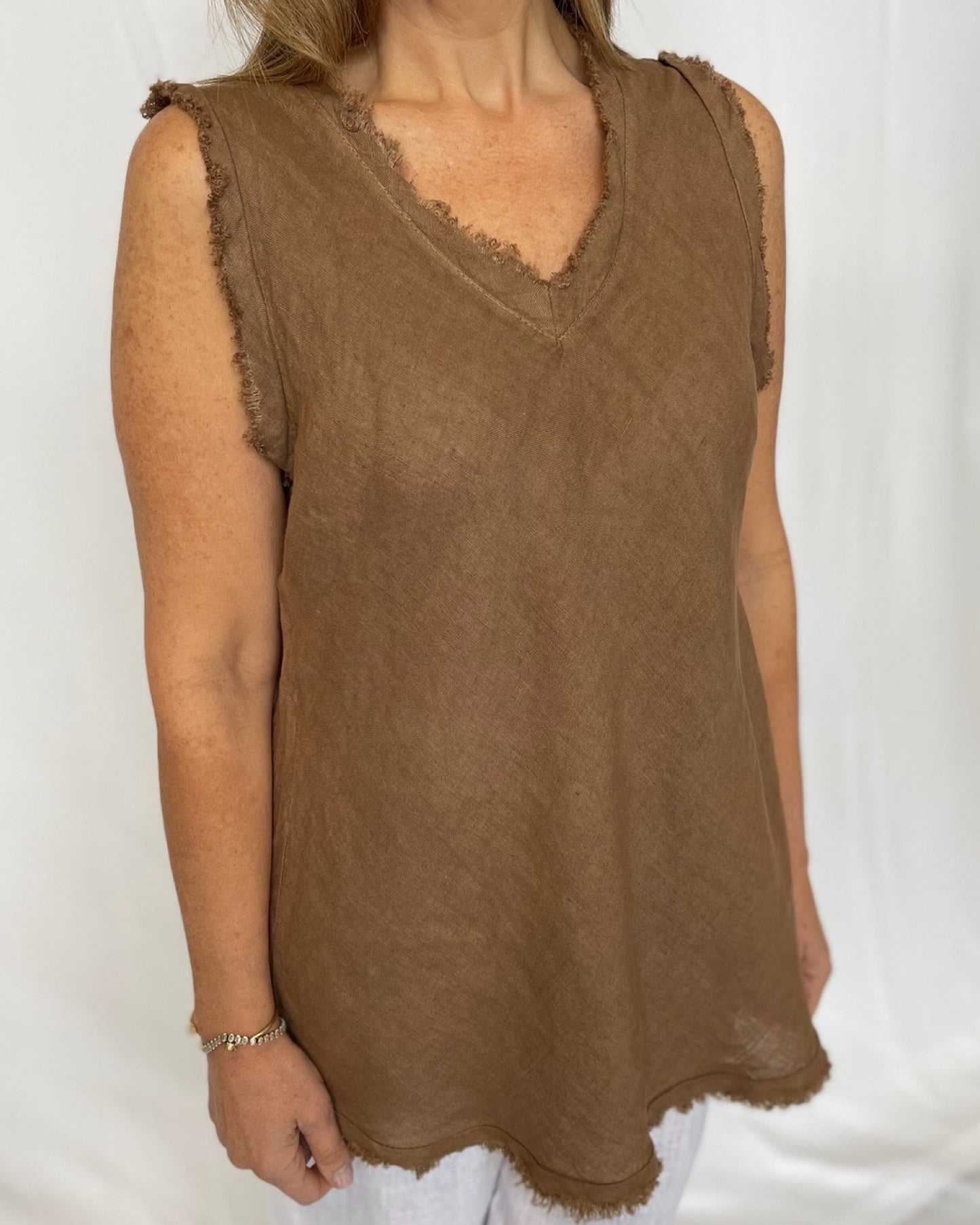 Raw Hem Top - Cocoa