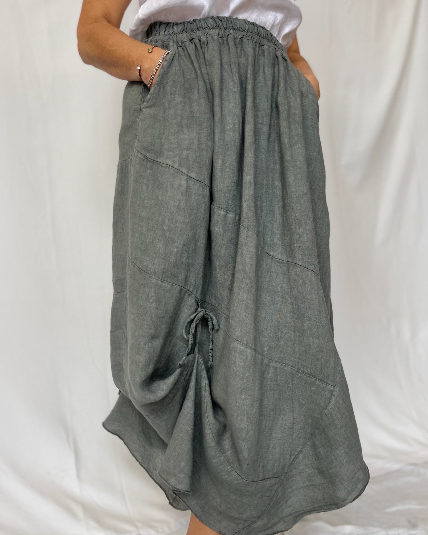 Tie Linen Skirt - Steel