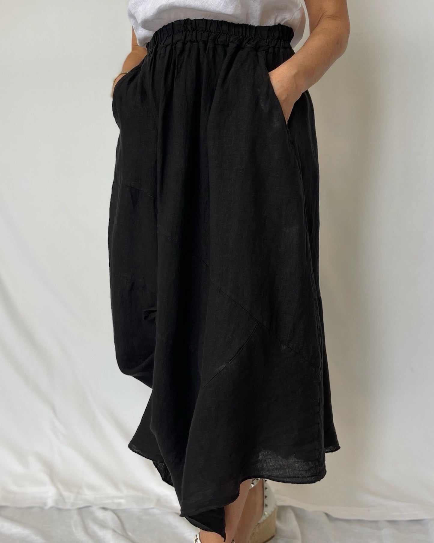 Tie Linen Skirt - Black