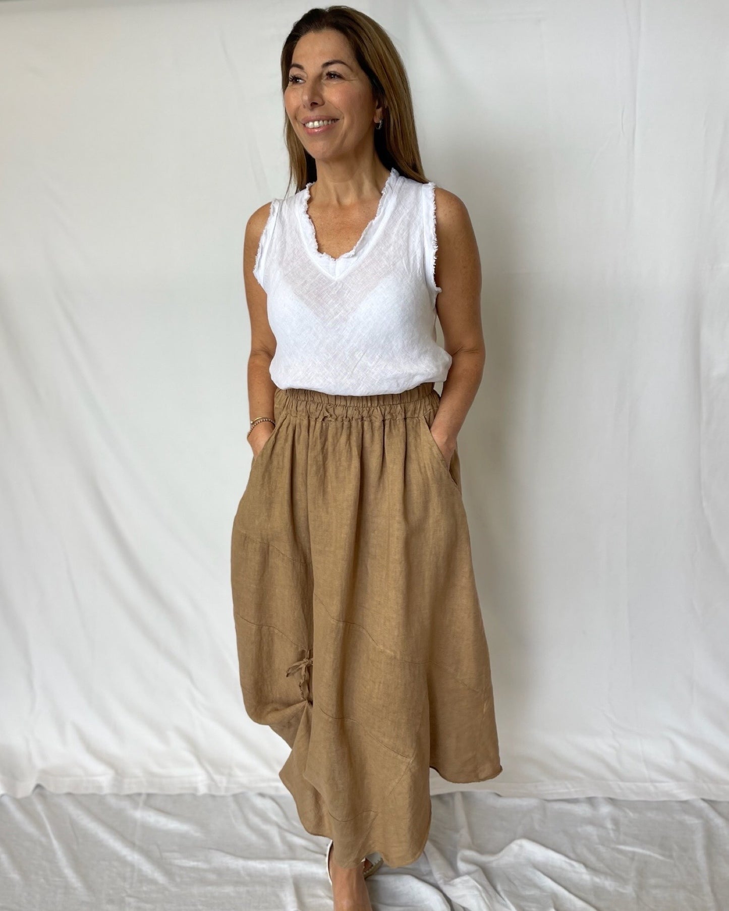 Tie Linen Skirt - Cocoa