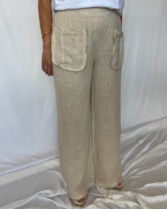 Raw Pocket Pant Linen - Sabbia