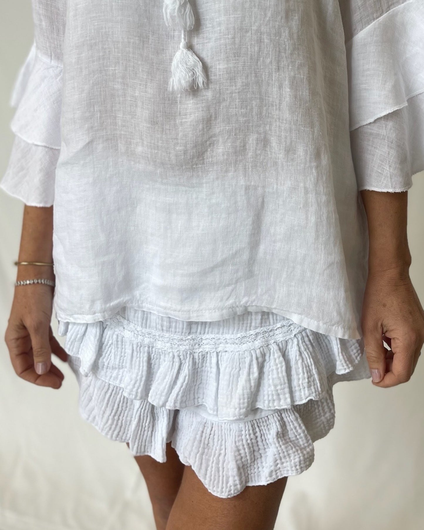 Ruffle Shorts - White