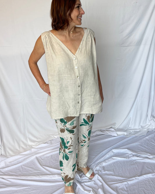 Floral Linen Pant - Sabbia