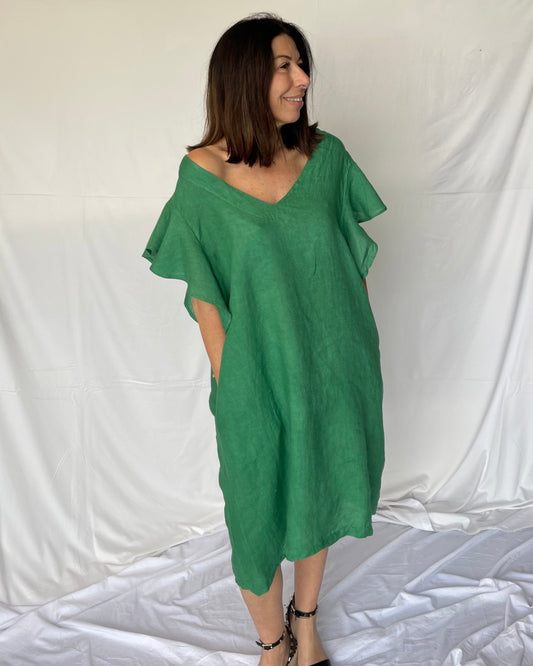 Frill Sleeve Dress Linen - Gucci