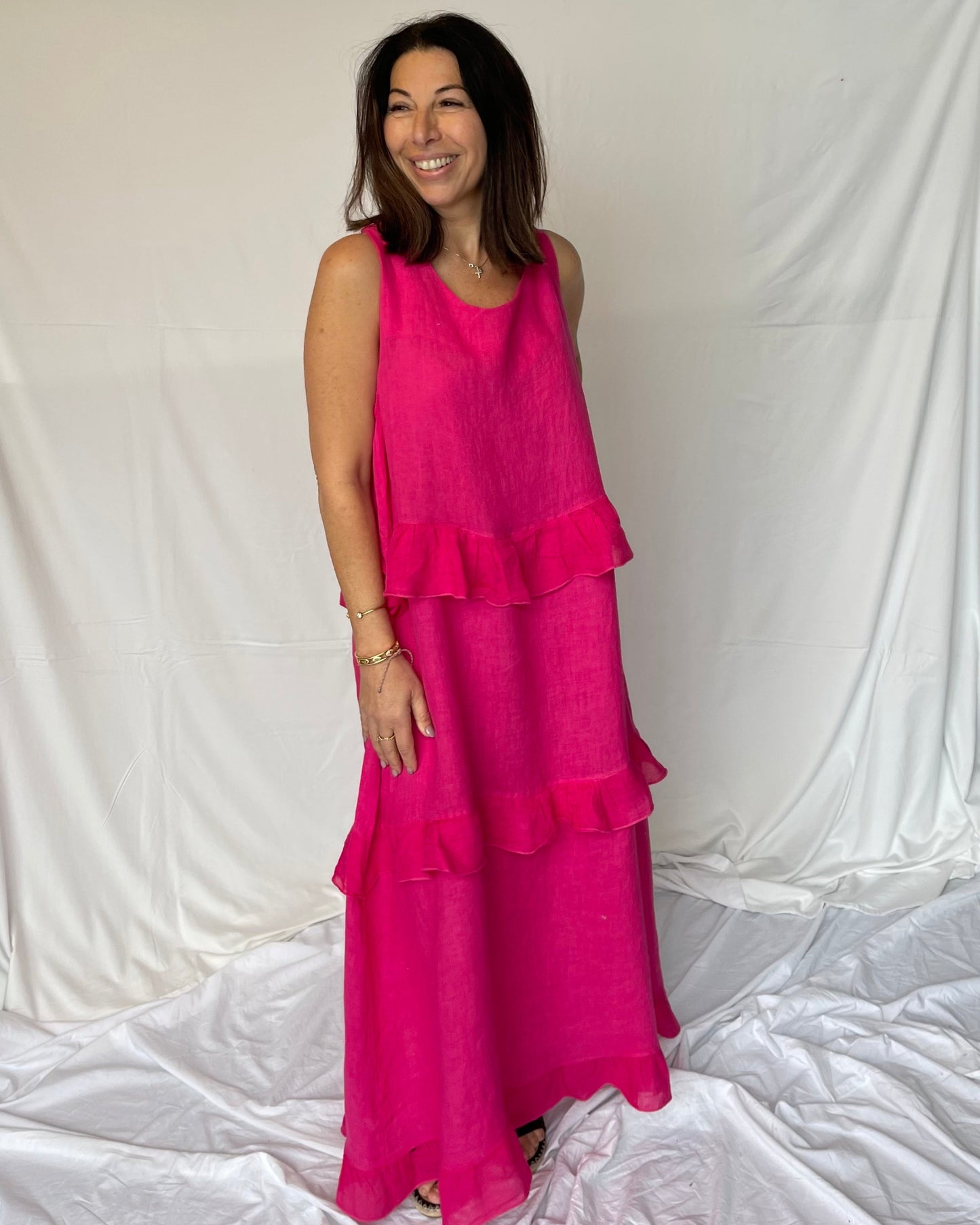 Linen Maxi Dress - Fuschia