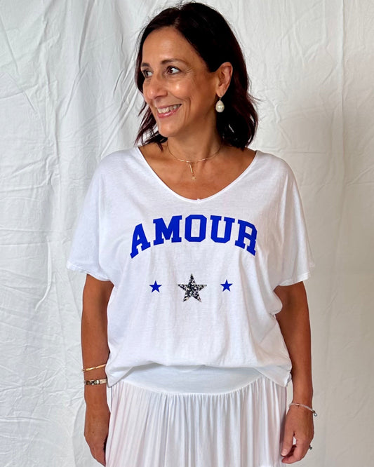 Amour T-Shirt with Stars - Cobalt Blue