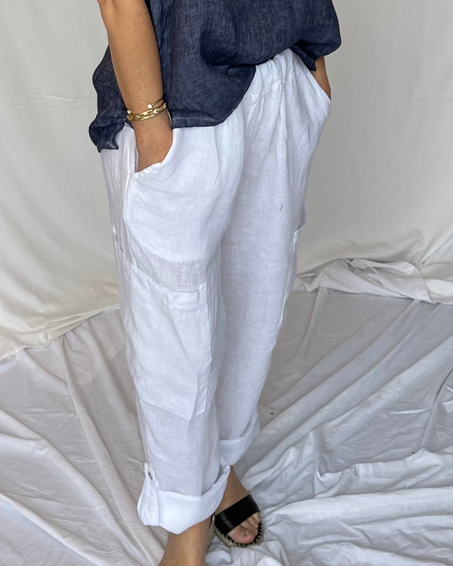 Linen Pant Cargo - White