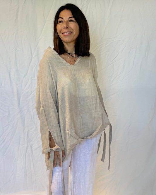 Linen Shirt Oversized - Sabbia