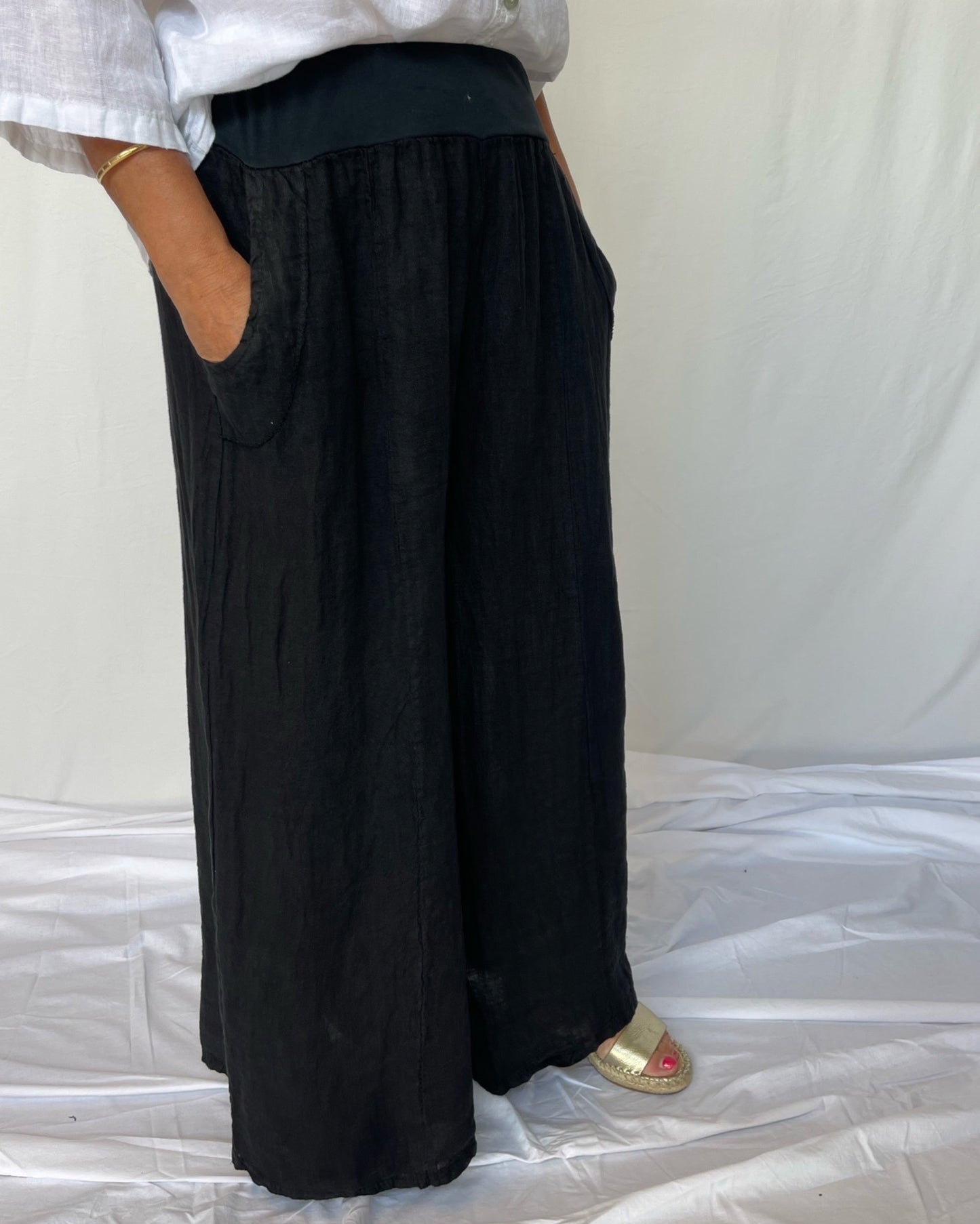 Linen Wide Leg Pant - Black