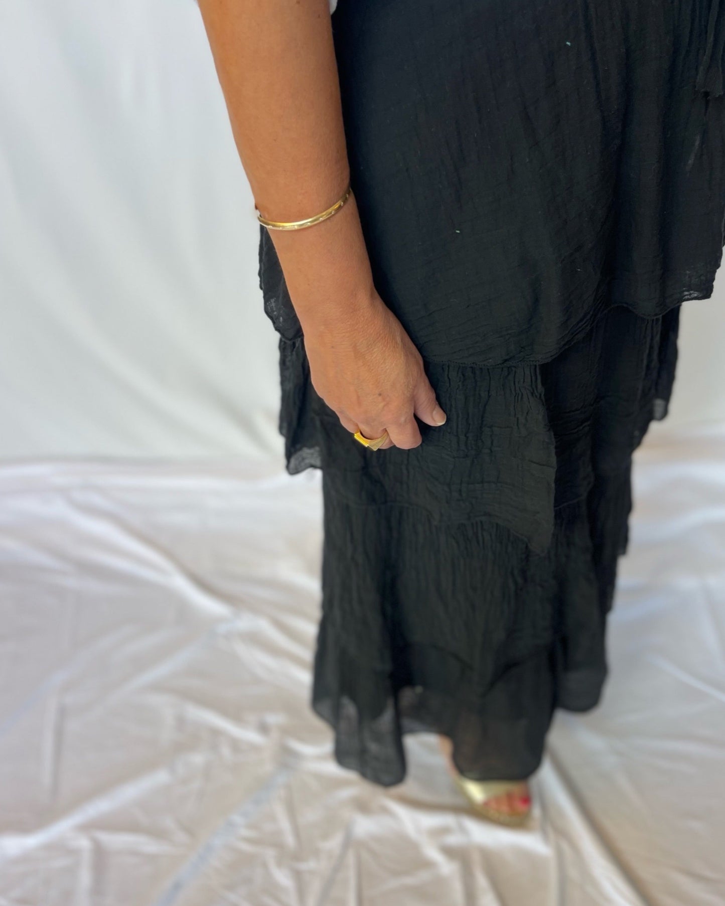 Ruffle Maxi Tiered Skirt - Black