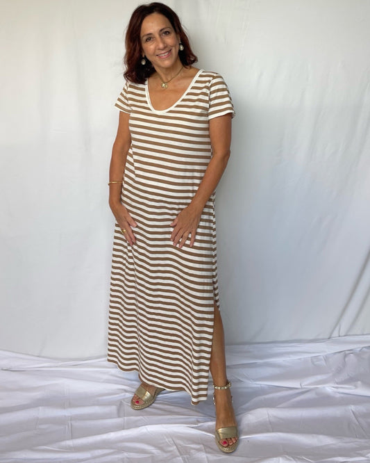 Striped Maxi Dress - Tan