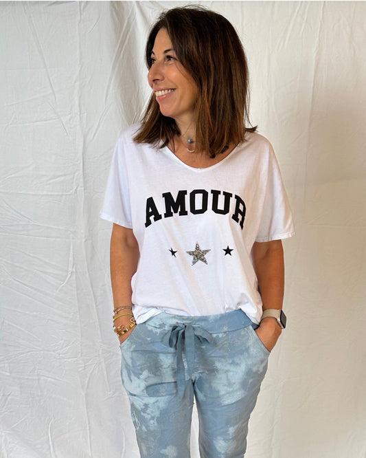 Amour T-Shirt with Stars - Black