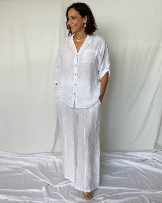 Linen Wide Leg Pant - White