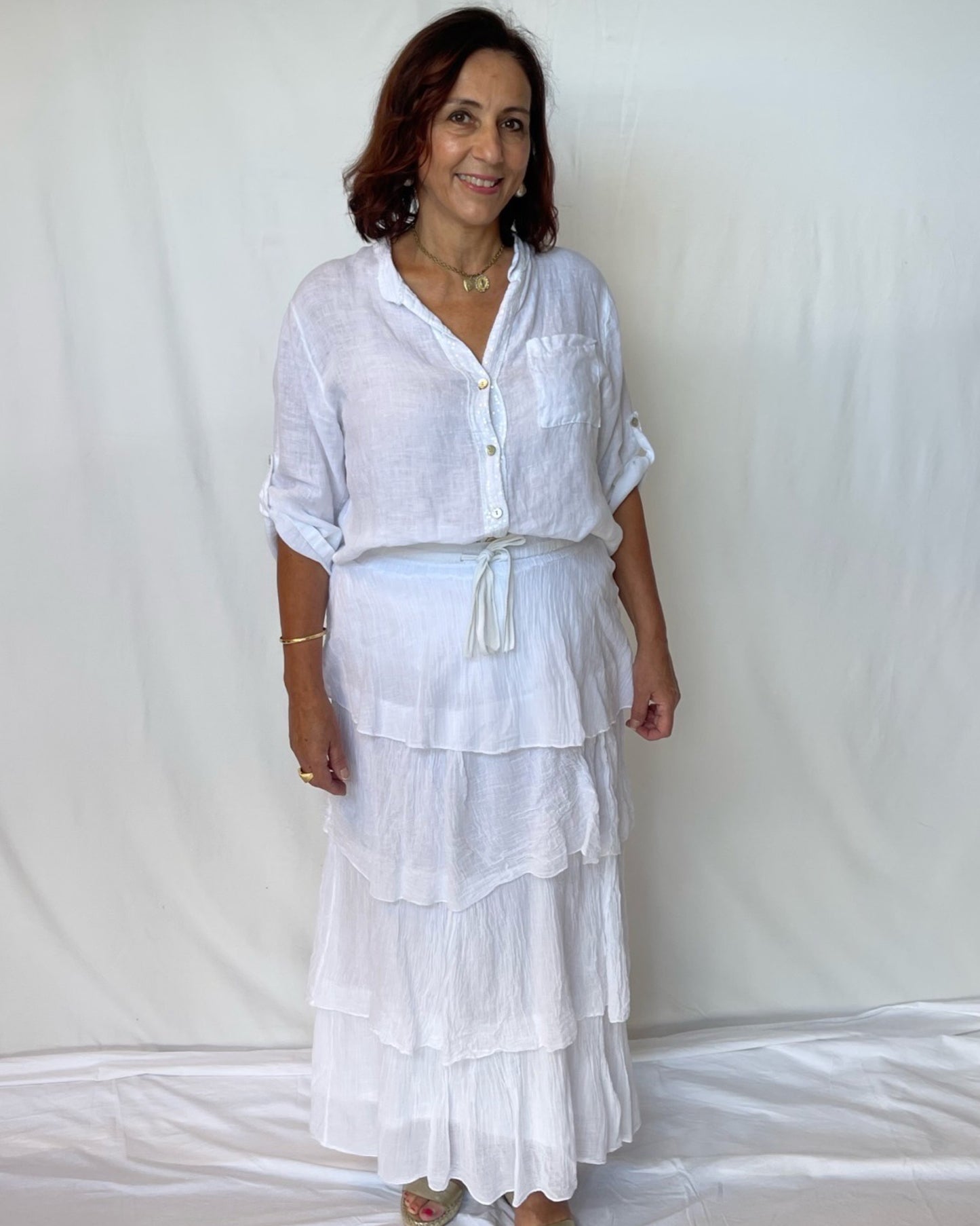 Ruffle Maxi Tiered Skirt - White