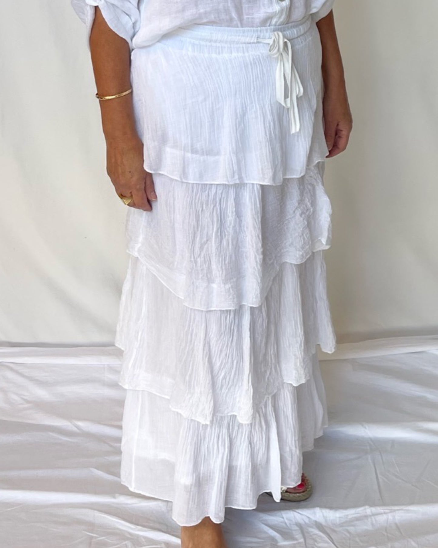 Ruffle Maxi Tiered Skirt - White