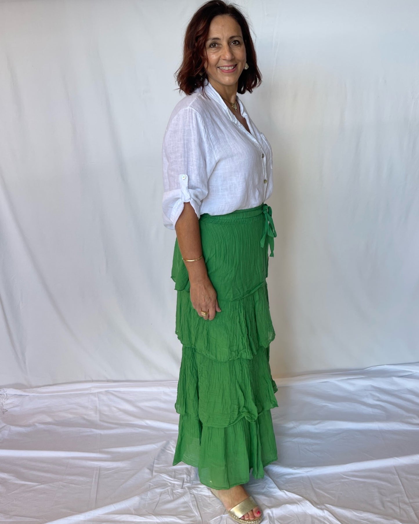 Ruffle Maxi Tiered Skirt - Emerald