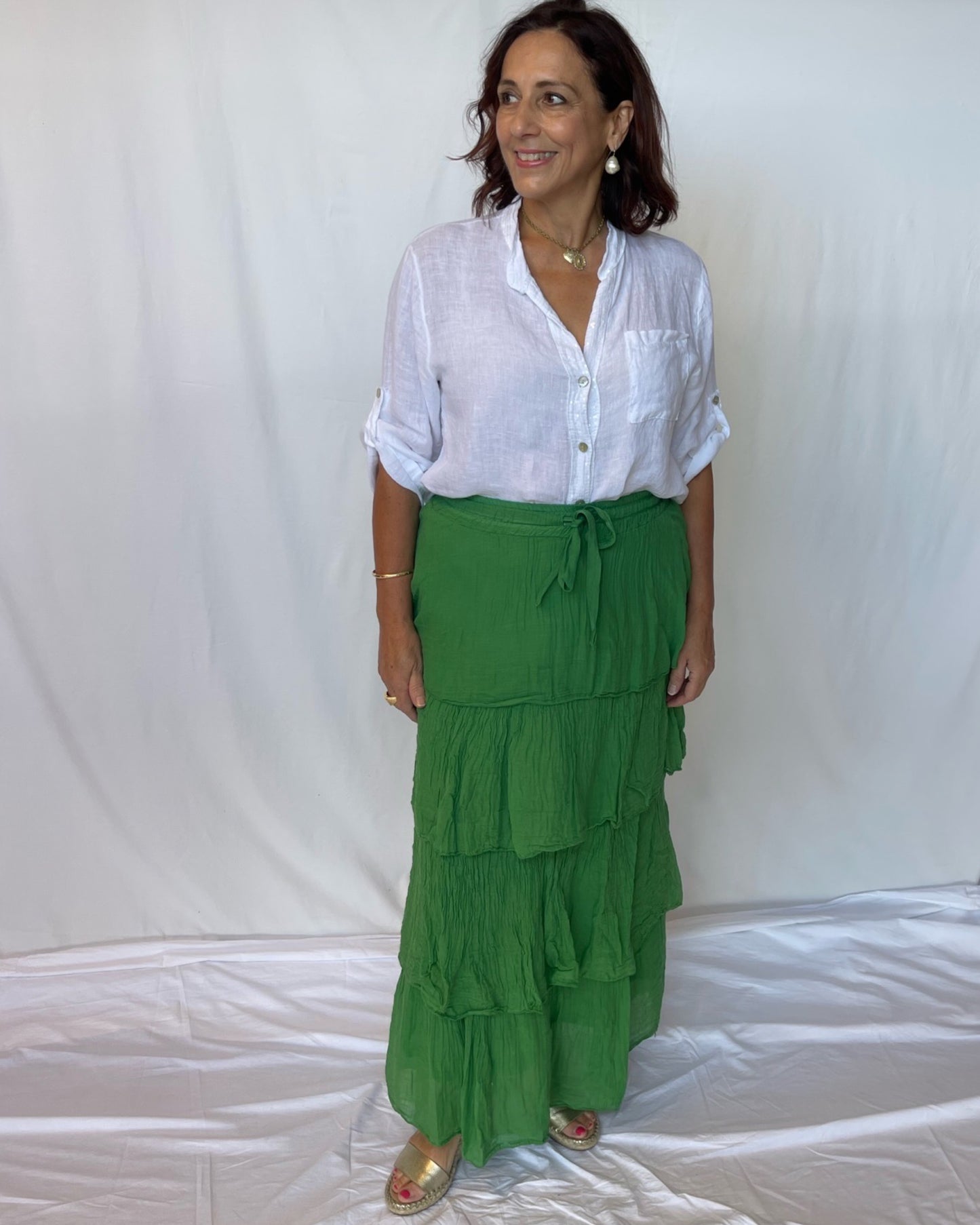 Ruffle Maxi Tiered Skirt - Emerald