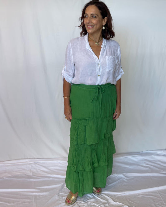 Ruffle Maxi Tiered Skirt - Emerald