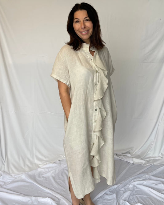 Frill Dress Linen - Sabbia