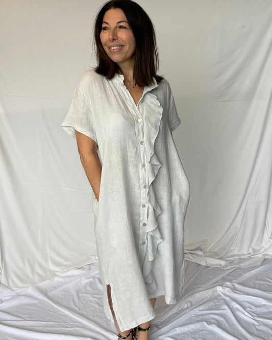 Frill Dress Linen - Perla